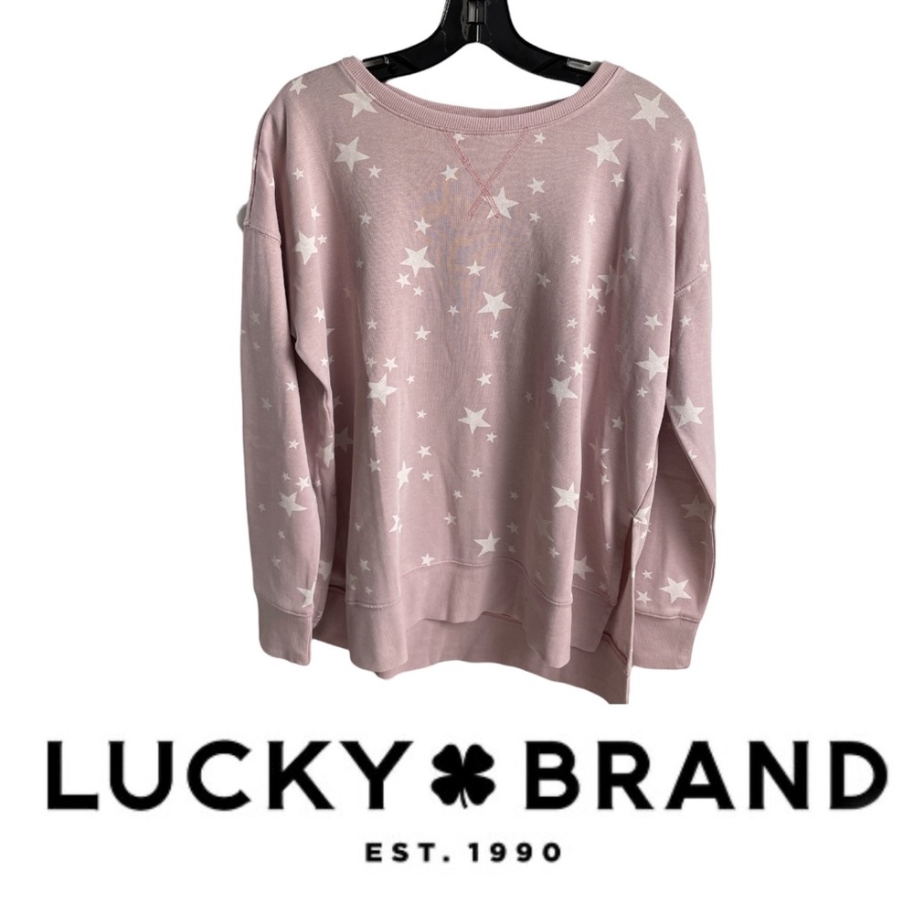 Women’s Lucky Brand Pink Star Crewneck Top Size M/L Oversized Fit NWT